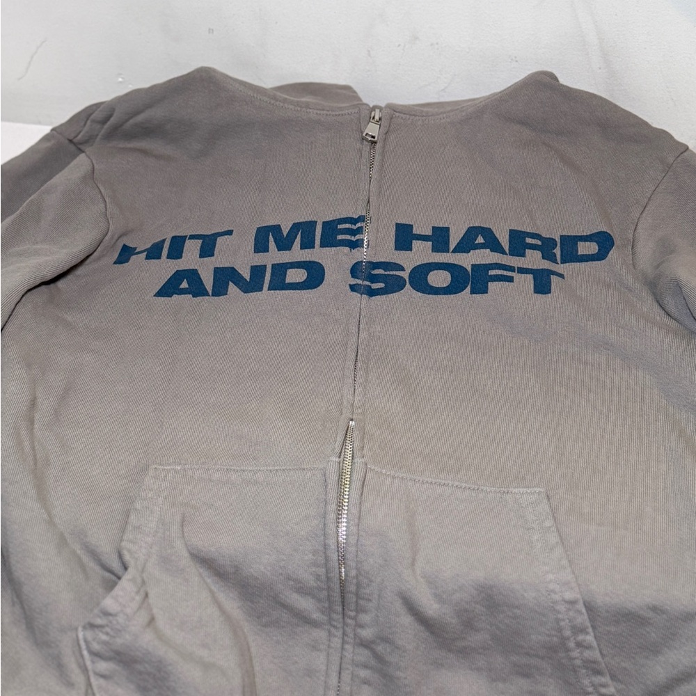 Billie Eilish merch Gray Zip-Up Jacket with Blue Text